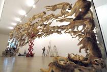 Preparation of the installation "Head On", 2006, at Deutsche Guggenheim in Berlin 
Photo: Hiro Ihara, Courtesy Cai Studio