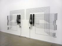 Alberto Tadiello, EPROM, 2008. 48 music boxes, electric motors, transformers, cabling. Courtesy T293, Naples